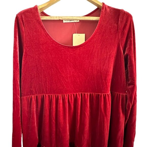 Live to be Spoiled Dress Women's Size Large red velvet long sleeve tiered - Picture 3 of 12